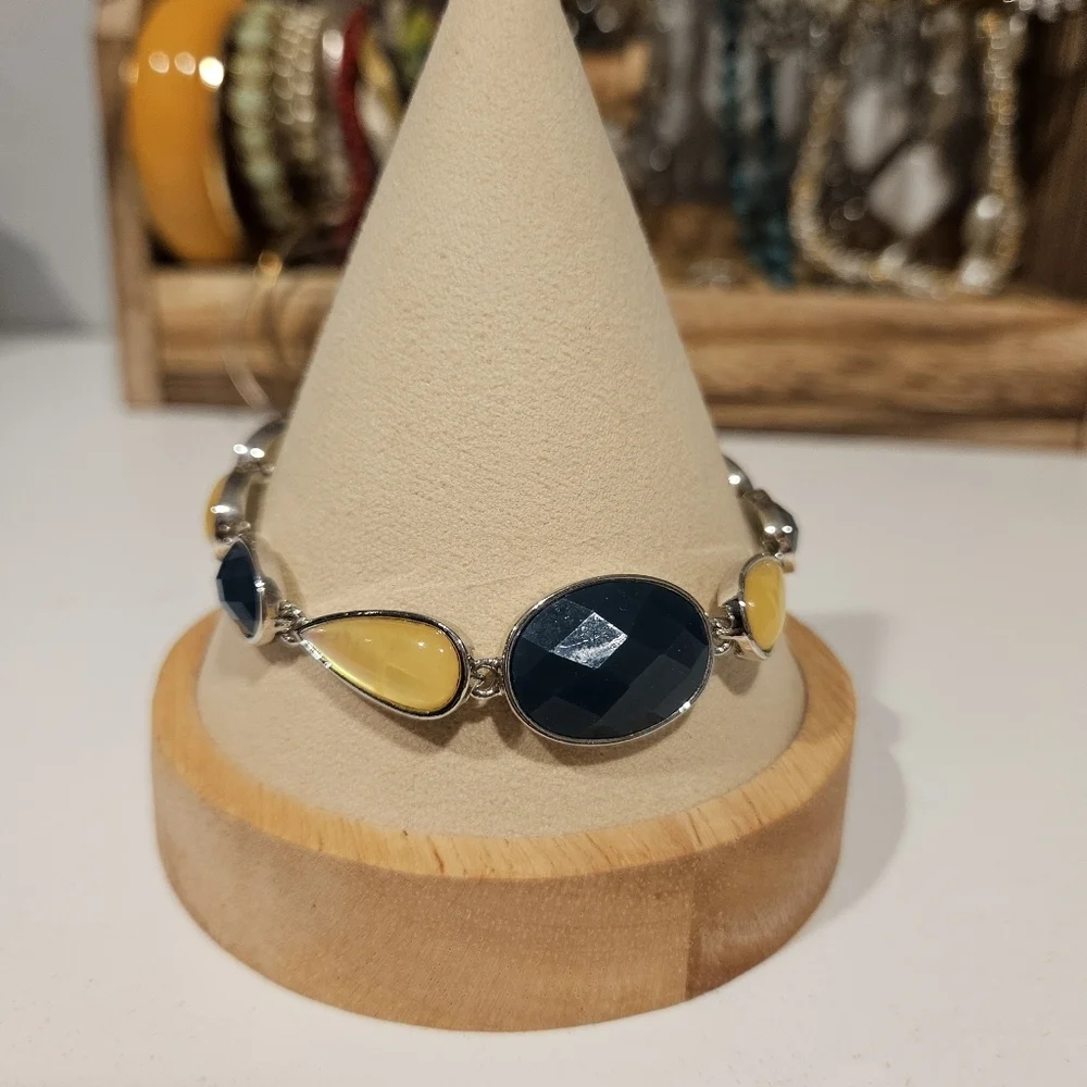 Lia Sophia Silver Dark Blue Teal Yellow Bracelet Women's Jewelry Accessories